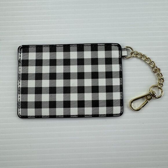 Nanette Lepore Plaid Card Holder Black White Checkered Keychain Wallet - Picture 3 of 8